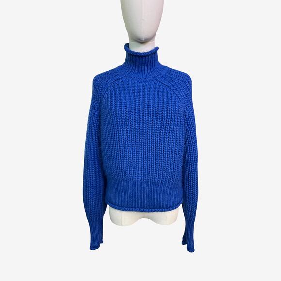 Autres Filles Chunky Knit Turtleneck Sweater Blue Acrylic Ribbed Women’s Size M - Picture 7 of 9